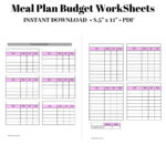 Printable Meal Plan Budget Worksheet | Meal Planner Pdf | Budget With Meal Planning Budget Worksheet