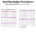 Printable Meal Plan Budget Worksheet | Meal Planner Pdf | Budget With Regard To Budgeting For A Holiday Meal Worksheet