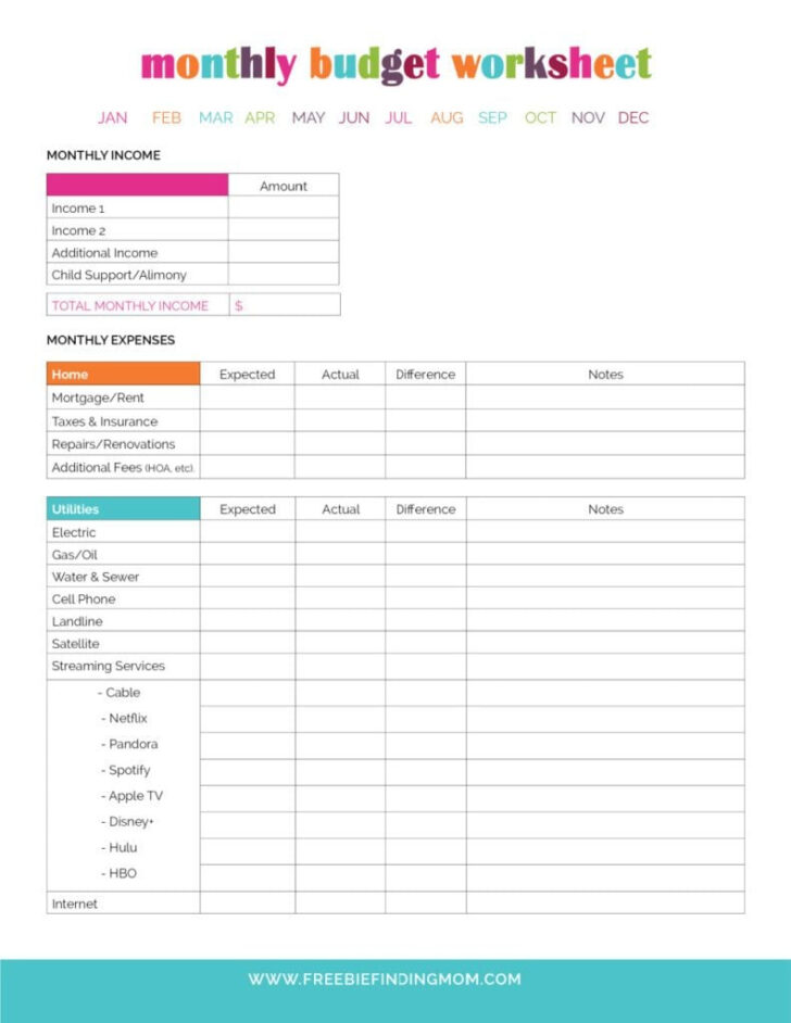 Printable Monthly Budget Worksheet Free