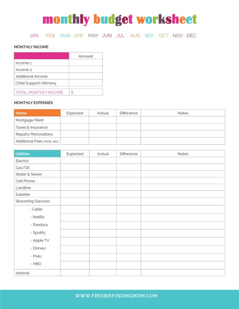 Printable Monthly Budget Planner Template intended for Money And Stuff Budget Worksheet
