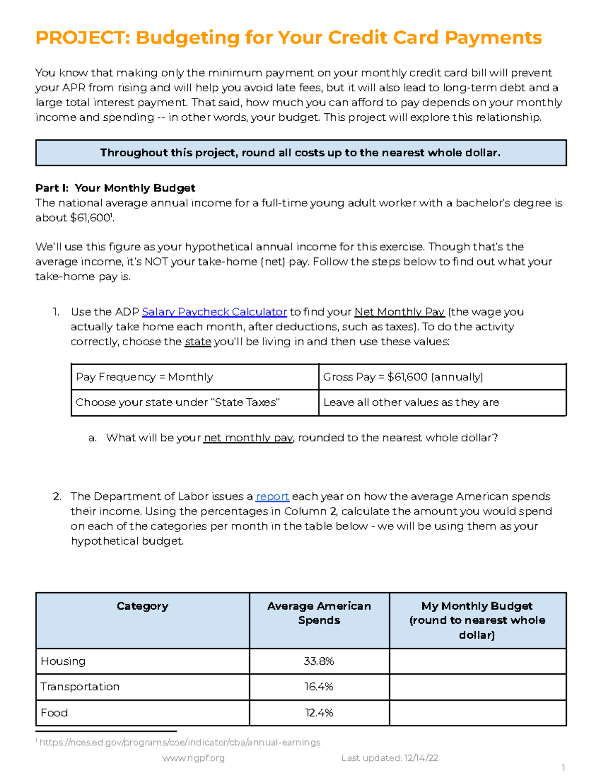 Project Budgeting: Managing Your Credit Card Payments Effectively within Budgeting For Your Credit Card Payments Worksheet Answers
