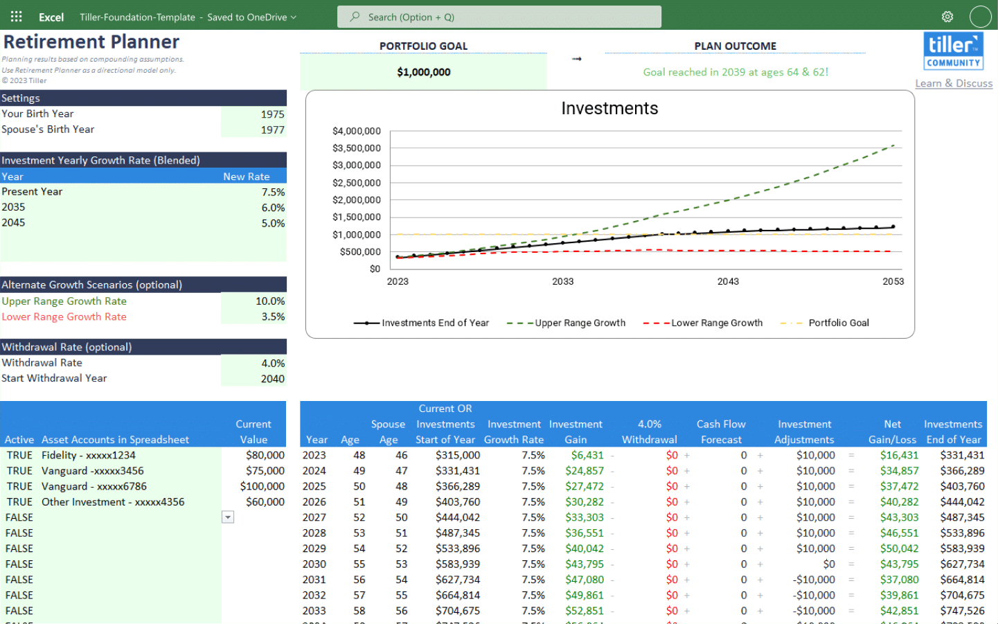 Retirement Planner Spreadsheet For Excel - Tiller pertaining to Retirement Planning Budget Worksheet