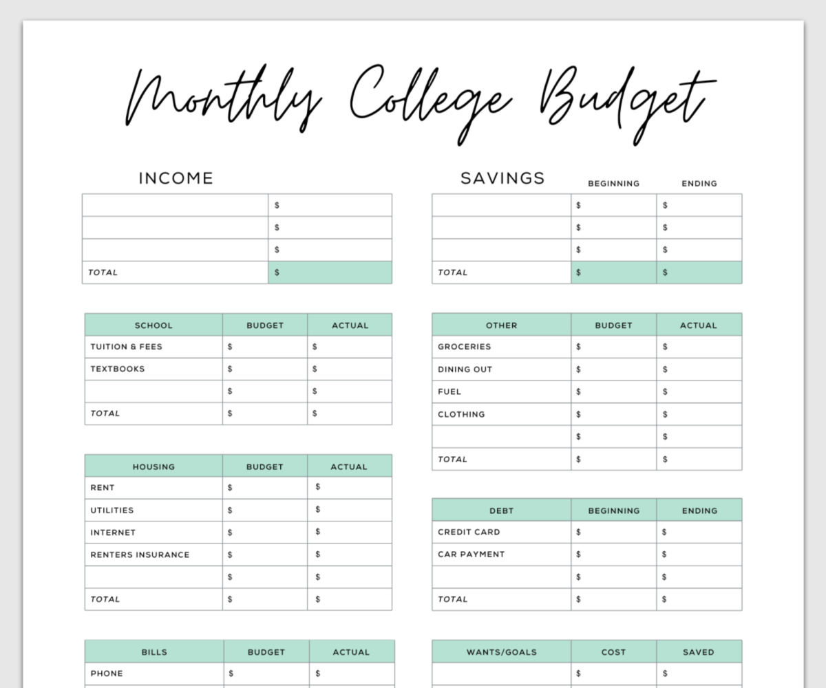 Simple Budget Template For College Students (Free Pdf) throughout The Student Budget Worksheet Answer Key