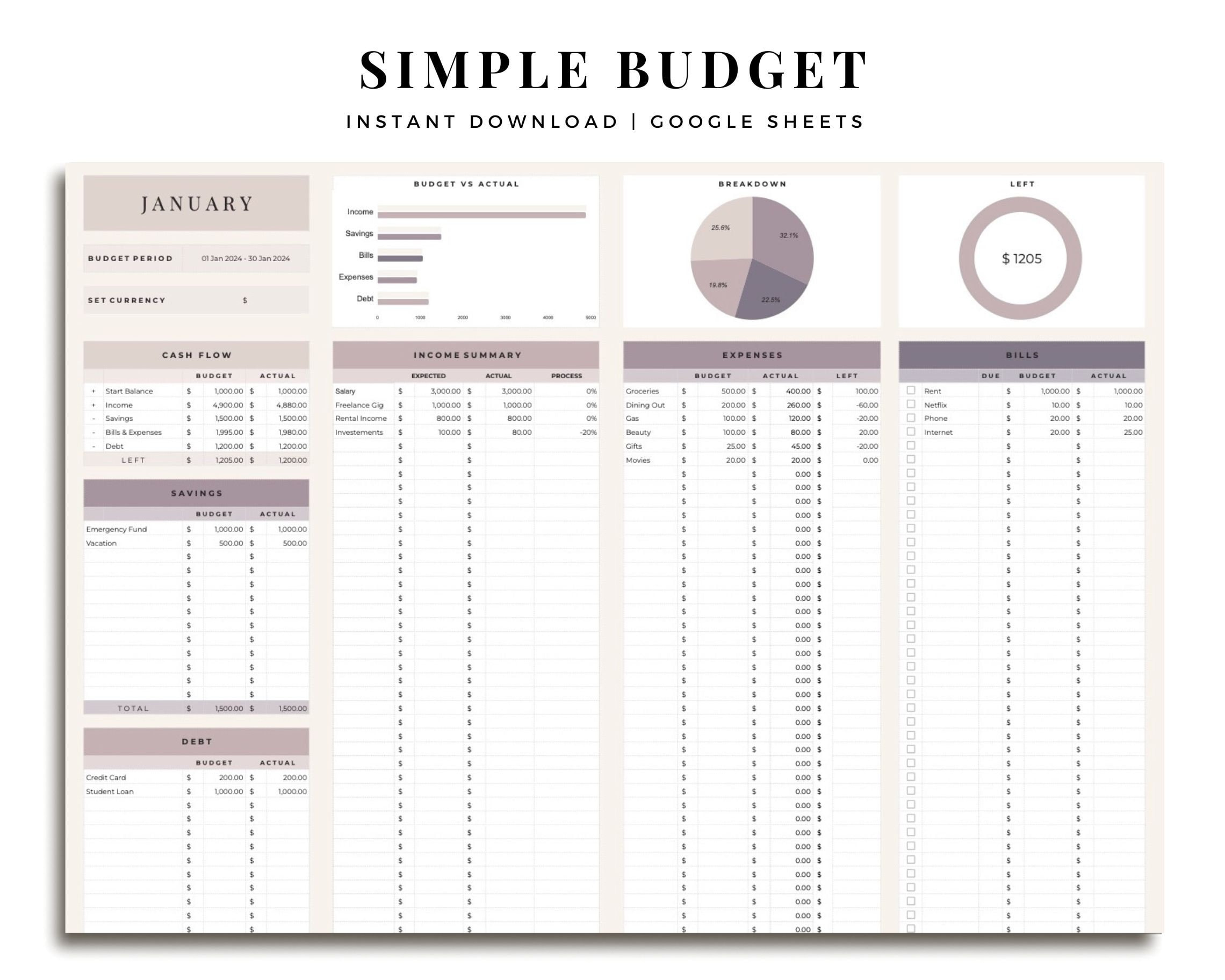 Simple Budget Template Google Sheets, Paycheck Budget Planner with regard to Google Sheets Budget Worksheet
