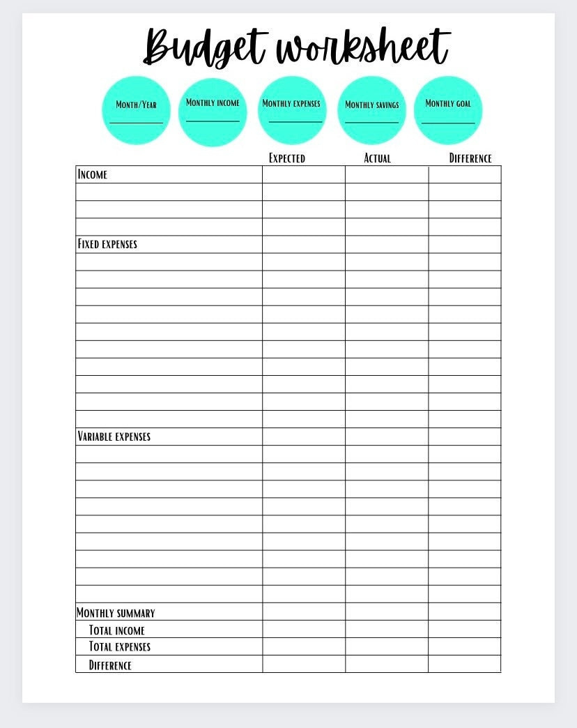 Simple Budget Worksheet - Etsy pertaining to Budget Basics Worksheet 1