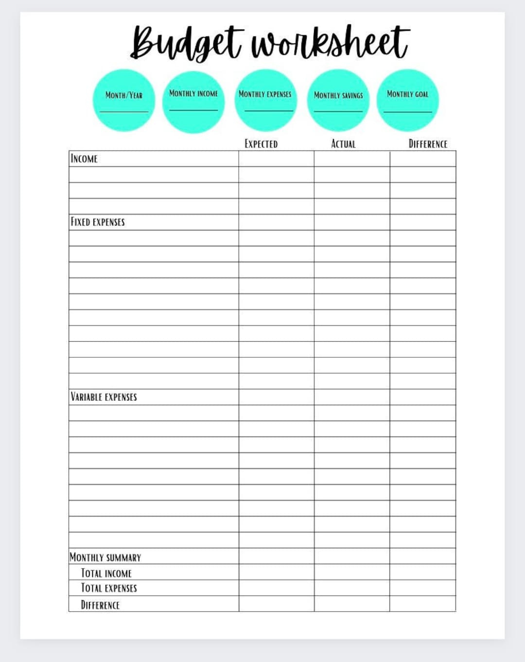 Simple Budget Worksheet - Etsy pertaining to Budgeting Worksheets