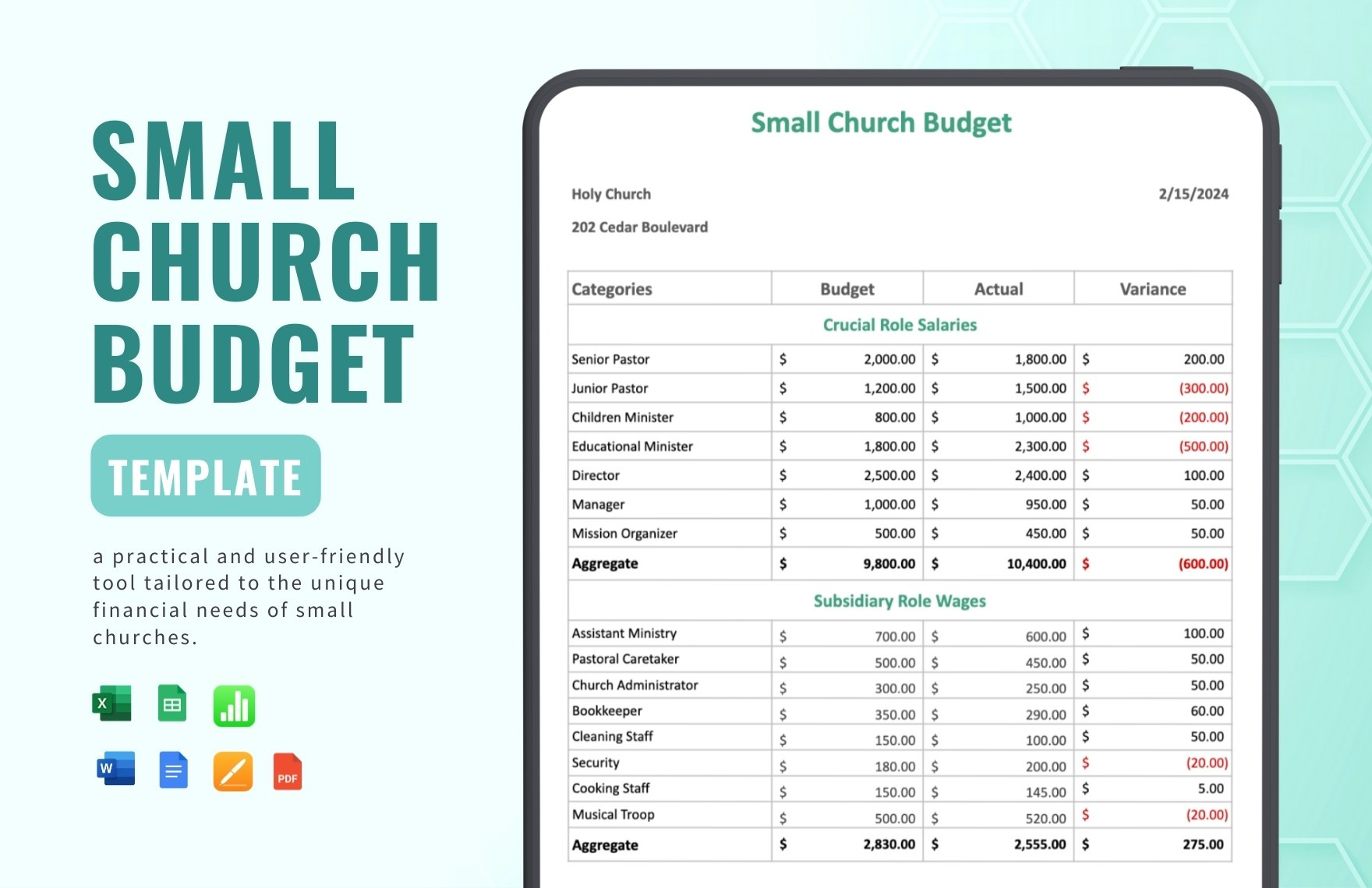 Small Church Budget Template In Google Docs, Pdf, Apple Numbers within Church Ministry Budget Worksheet
