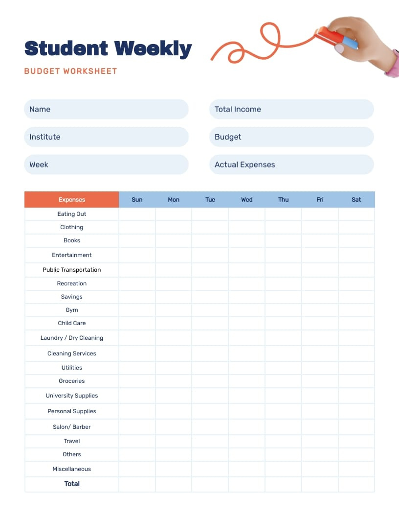 Student Weekly Budget Worksheet Template | Visme pertaining to Budgeting Worksheet For College Students