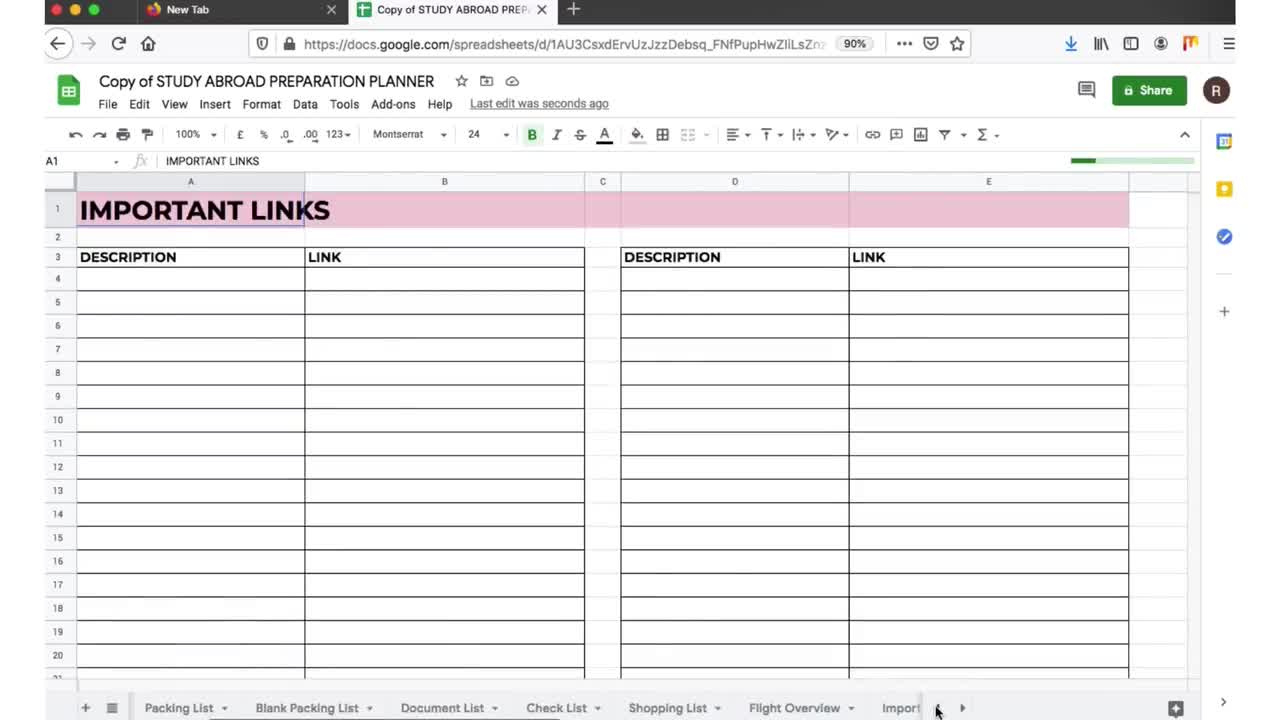 Study Abroad Planner, Student Travel Planner, Student Expense Tracker, Travel Budget Journal, Spreadsheet, Excel, College Packing List with Study Abroad Budget Worksheet