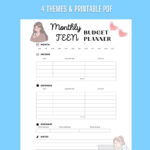 Teen Budget Planner Pdfs   Etsy Throughout Youth Budget Worksheet