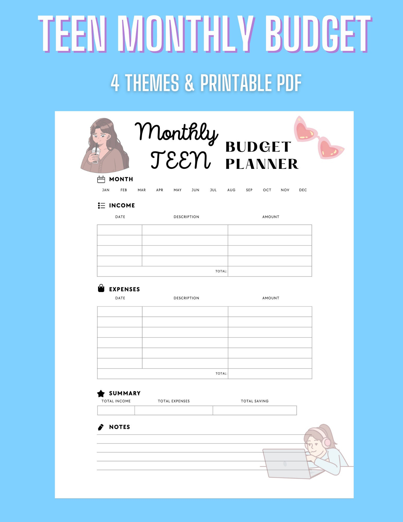 Teen Budget Planner Pdfs - Etsy throughout Youth Budget Worksheet