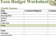Teen Budget Worksheet Printable inside Budget Worksheet Young Adults