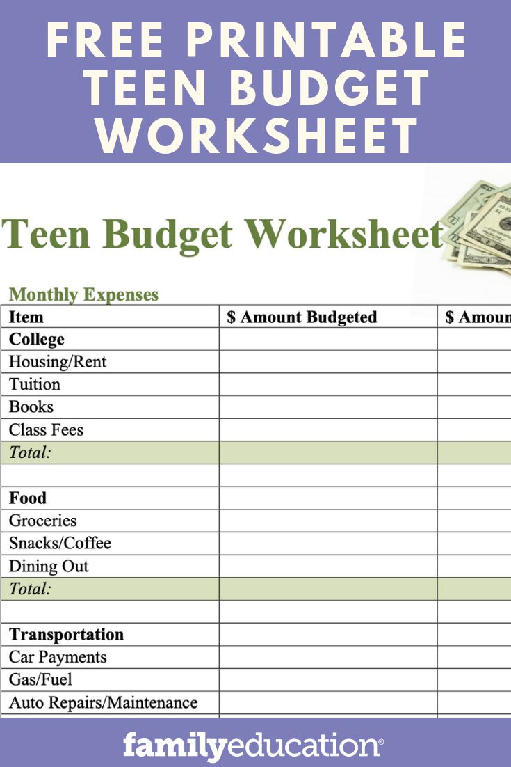 Teen Budget Worksheet Printable inside Budget Worksheet Young Adults