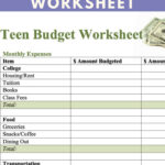 Teen Budget Worksheet Printable Inside Young Adult Budget Worksheet