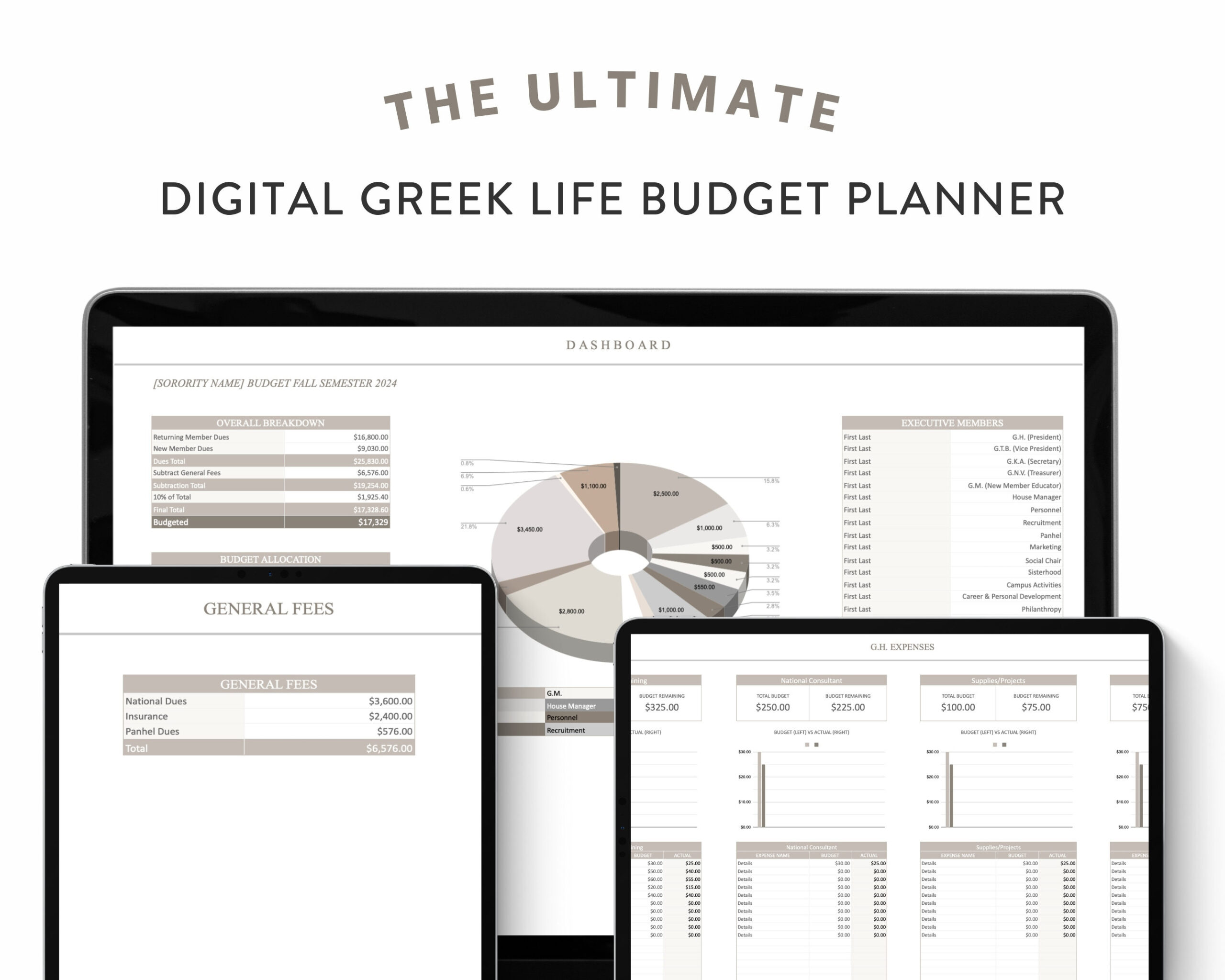 Ultimate Greek Life Budget Planner Digital Template | Google in Rachel Richards Budget Worksheet