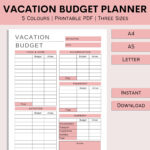 Vacation Budget Planner | Printable Holiday Spreadsheet | Budget With Vacation Planning Budget Worksheet