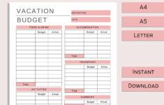 Vacation Budget Planner | Printable Holiday Spreadsheet | Budget with Vacation Planning Budget Worksheet