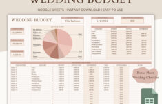 Wedding Budget Spreadsheet, Wedding Checklist, Google Sheets inside Detailed Wedding Budget Worksheet