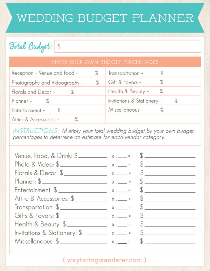 Wedding Planning Budget Worksheet