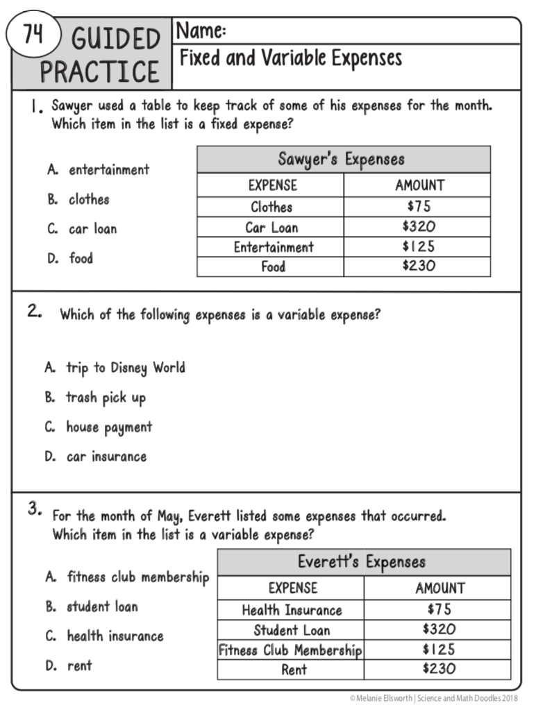 Week Six: Financial Math – Exploring With Miss Sea regarding Budget Fixed And Variable Expenses Worksheet Answers
