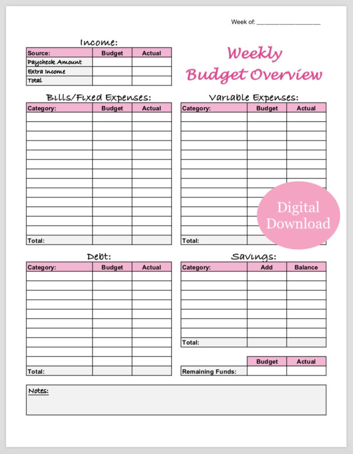 Weekly Budget Worksheet Printable