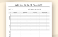 Weekly Budget Planner Template, Printable Family Budget, Weekly within Blank Weekly Budget Worksheet Printable