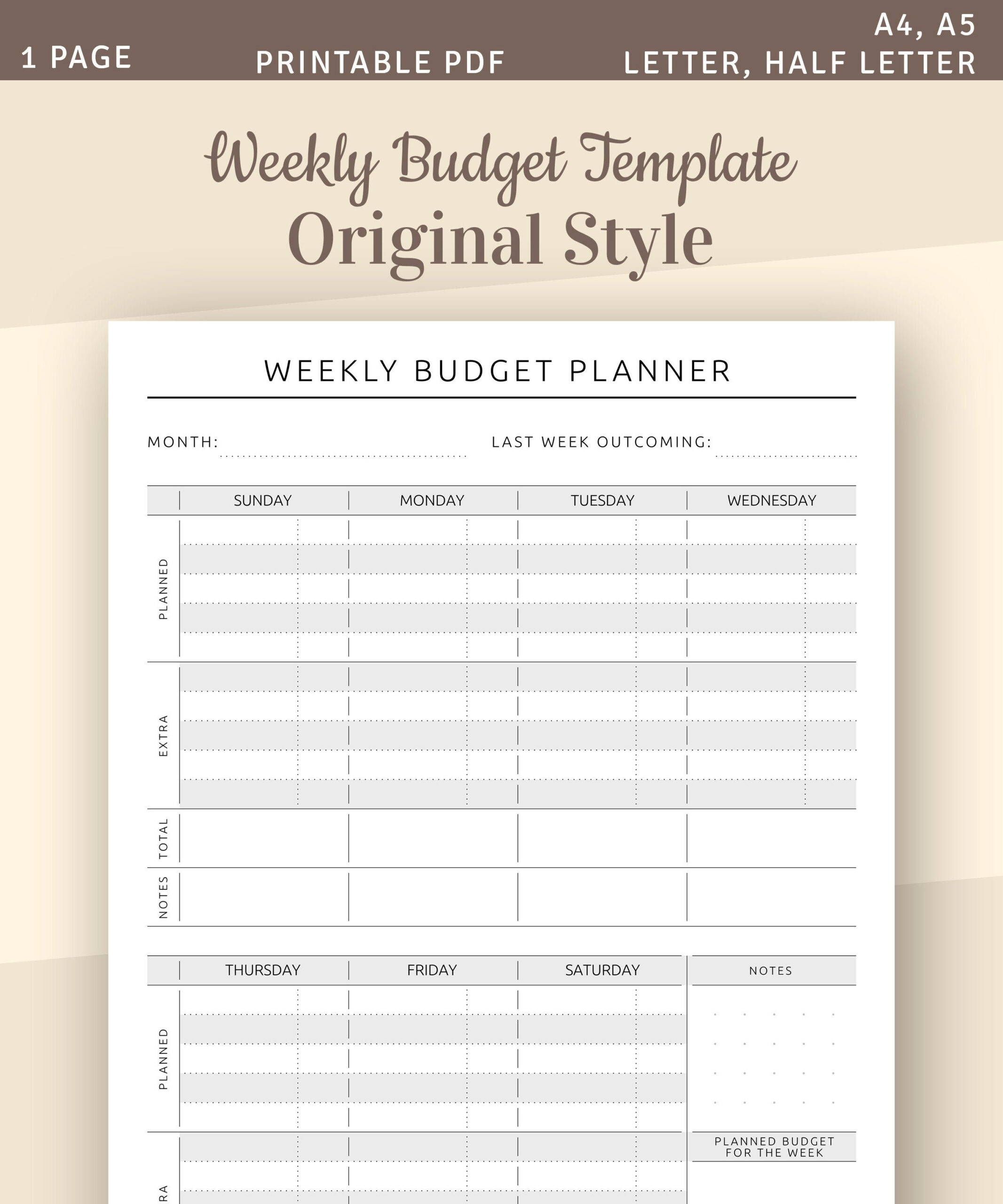 Weekly Budget Planner Template, Printable Family Budget, Weekly within Blank Weekly Budget Worksheet Printable
