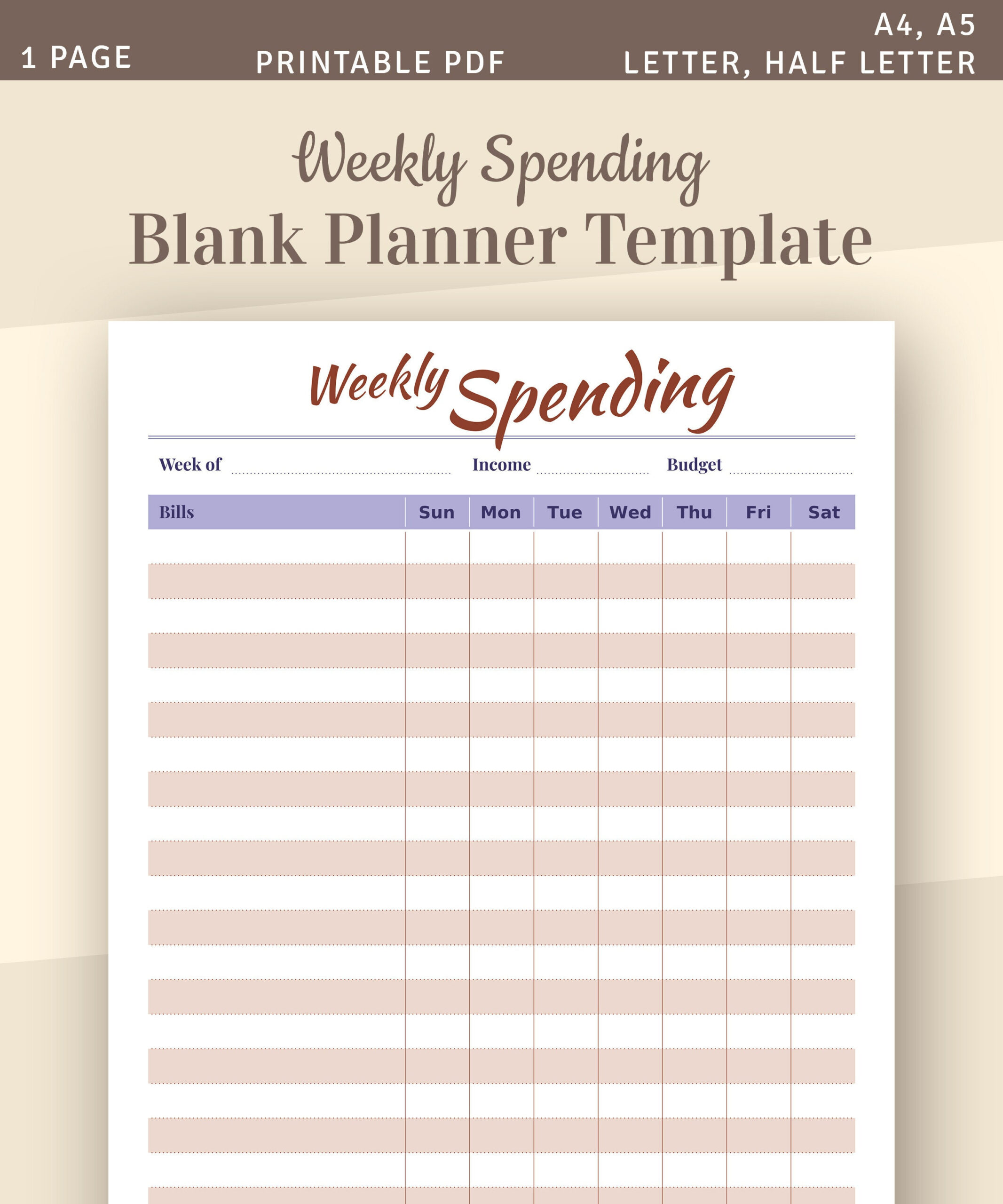 Weekly Spending Template, Personal Budget Planner, Blank Weekly for 1.04 Why Budget Budget Worksheet